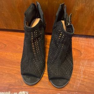 Black open tie booties